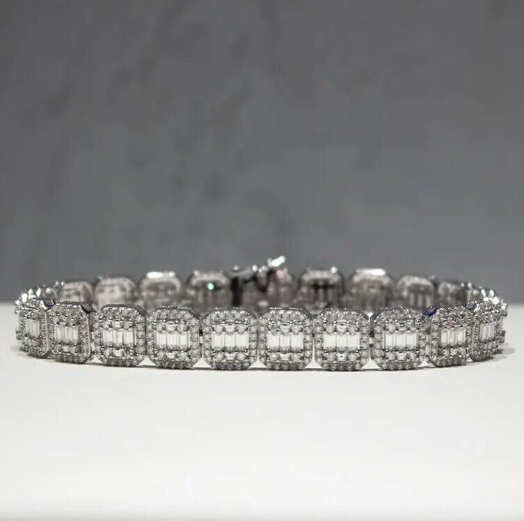 6.00 Ct Natural Round & Baguette Diamond Bracelet in White Gold