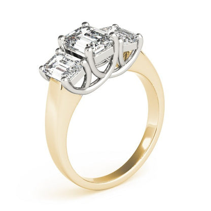 Lab Grown Emerald Cut Diamond Ring 18K Yellow Gold Trilogy Ring