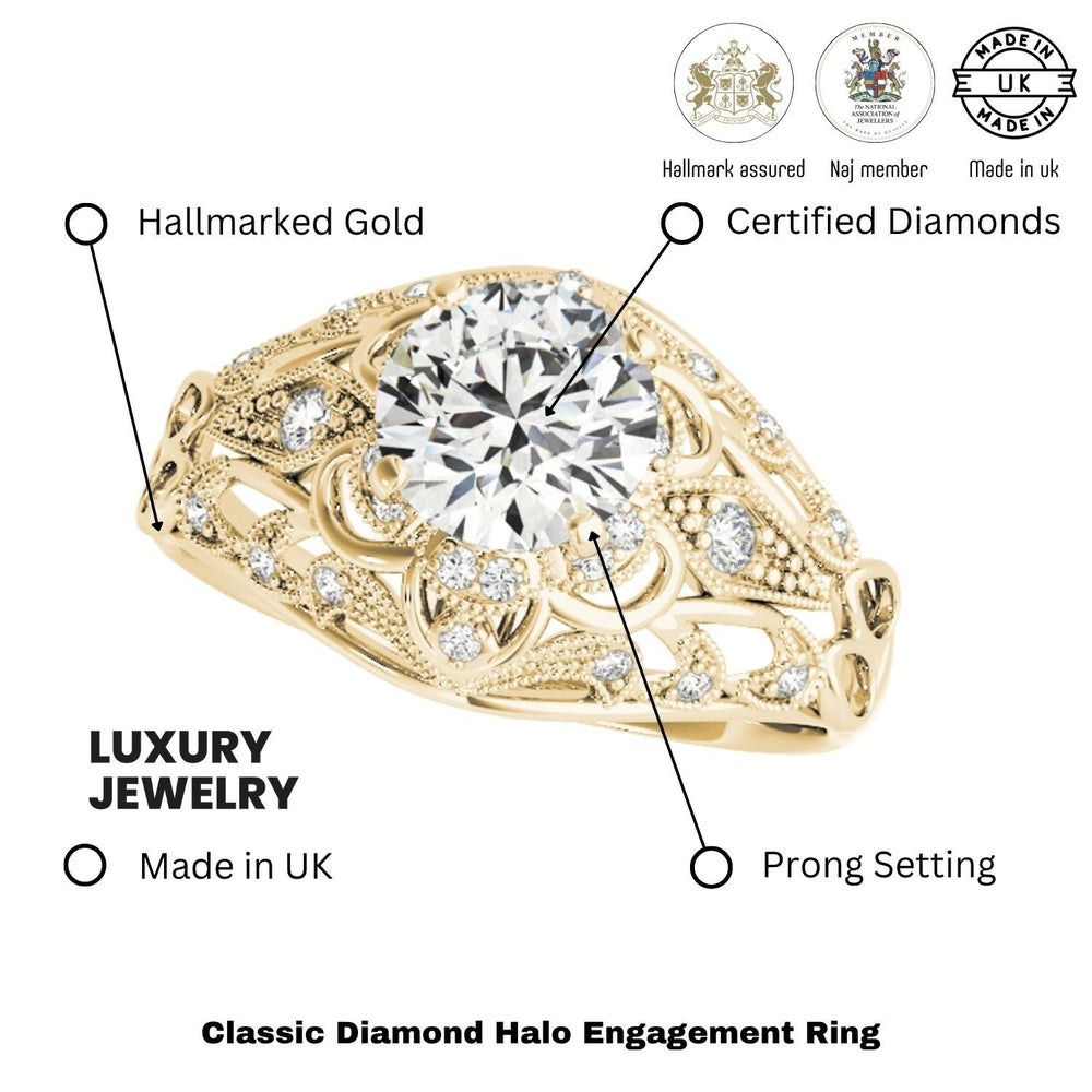 Lab Grown Round Diamond Halo Engagement Ring