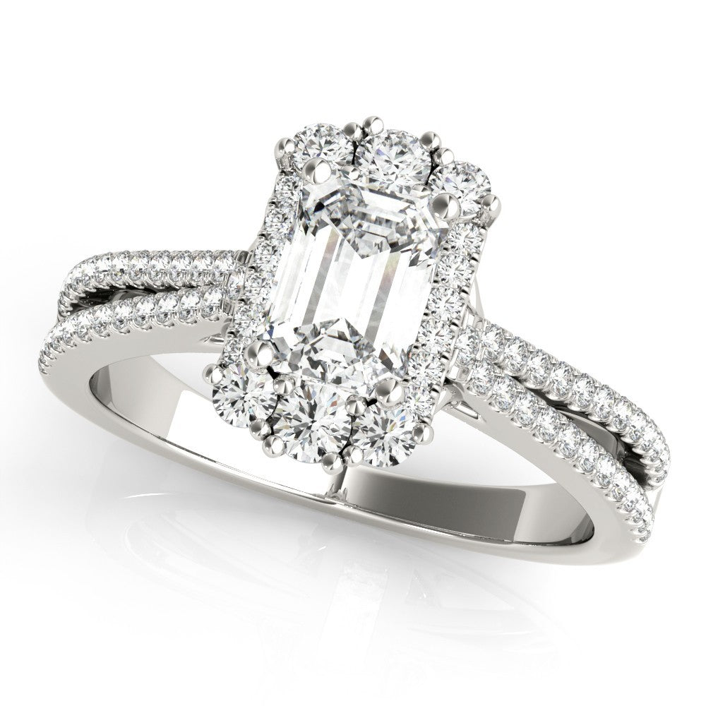Lab Grown Emarald Diamond Halo Engagement Ring