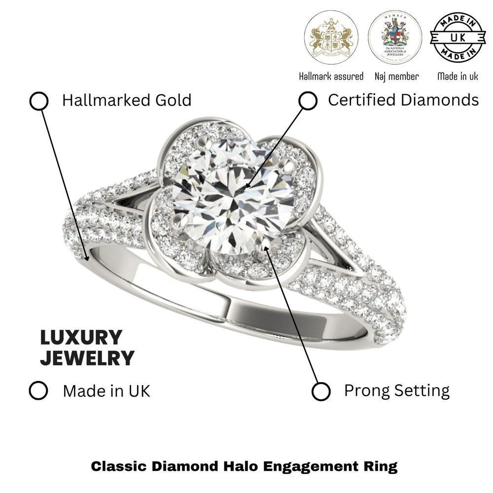 Lab Grown Round Diamond Halo Engagement Ring