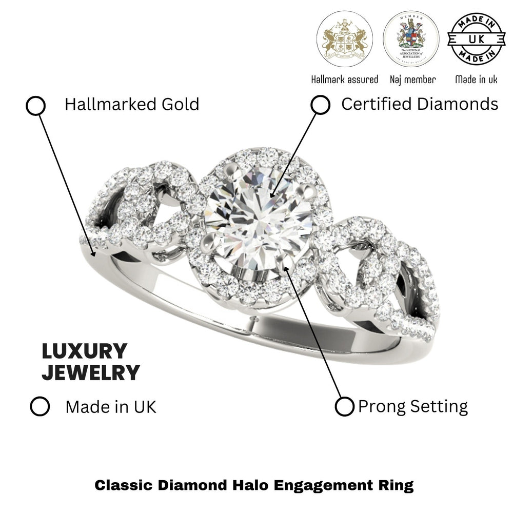 Lab Grown 2.00 Carat Round Cut Diamond Halo Engagement Ring