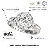 2.00Ct DE/VS Lab Grown Round Diamond Halo Engagement Ring 18K White Gold