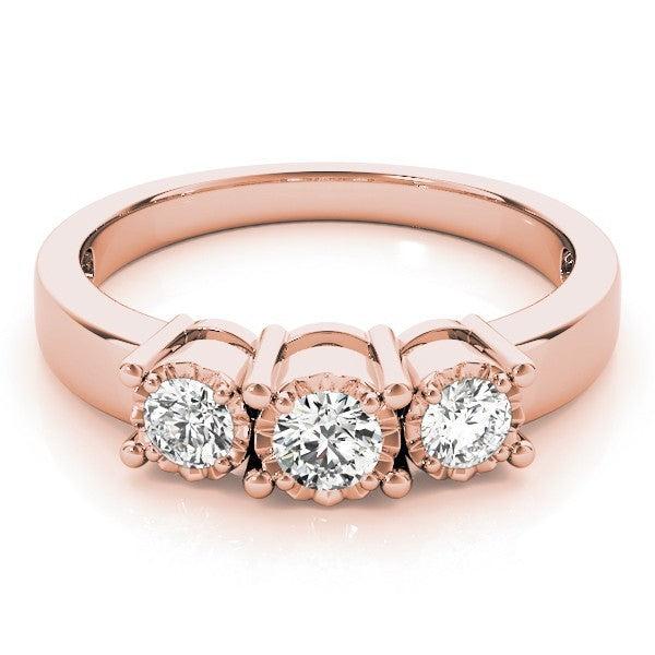 Round Lab Grown Diamond 3 Stone Engagement Ring in Rose gold