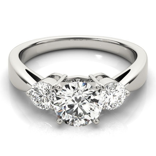 Silver ring with three diamonds on a white background