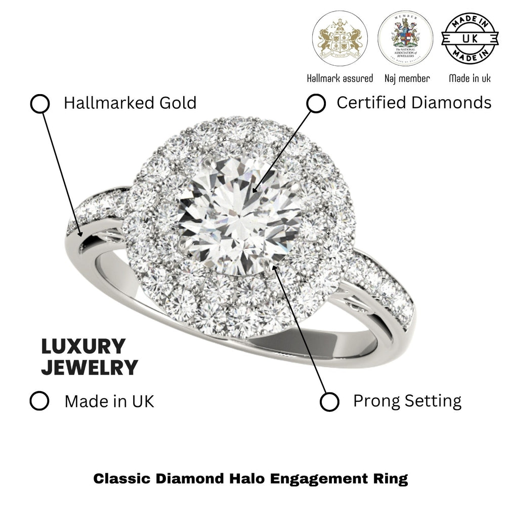 Lab Grown Round Cut Diamond Halo Engagement Ring