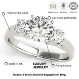 Classic Round Diamond 3 Stone Engagement Ring Platinum Lab Grown