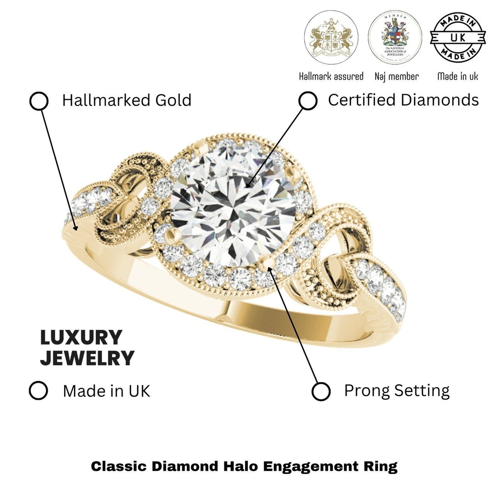 Lab Grown Round Diamond Halo Engagement Ring