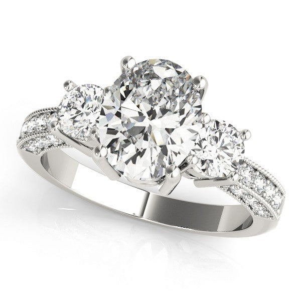 Platinum 2.00CT DE/VS Lab Grown Oval Cut Diamond Trilogy Engagement Ring