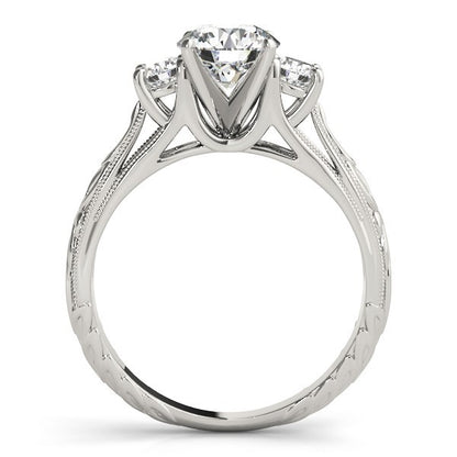 Lab Grown Round Diamond Art Designer 3 Stone Engagement Ring Platinum