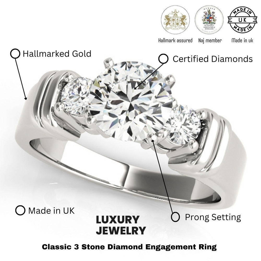 Lab Grown Round Diamond 3 Stone Engagement Ring