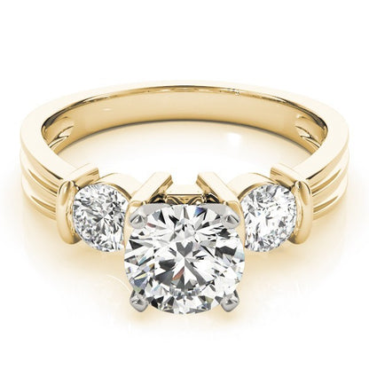 Gold ring with three diamonds on a white background