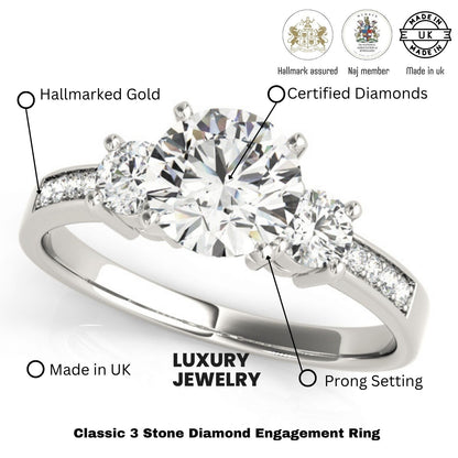 0.50Ct To 2.00Ct Lab Grown Round Diamond 3 Stone Engagement Ring Platinum