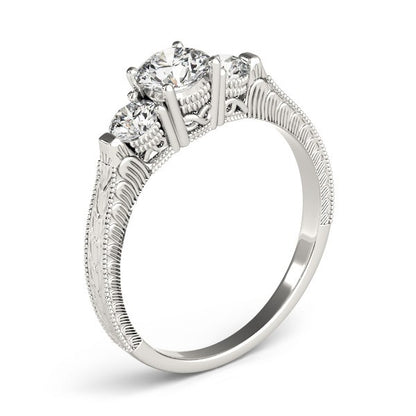 2.00Ct Lab Grown Round Diamond Milgrain 3 Stone Engagement Ring Platinum