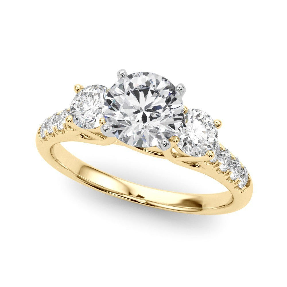 Gold ring with three diamonds on a white background