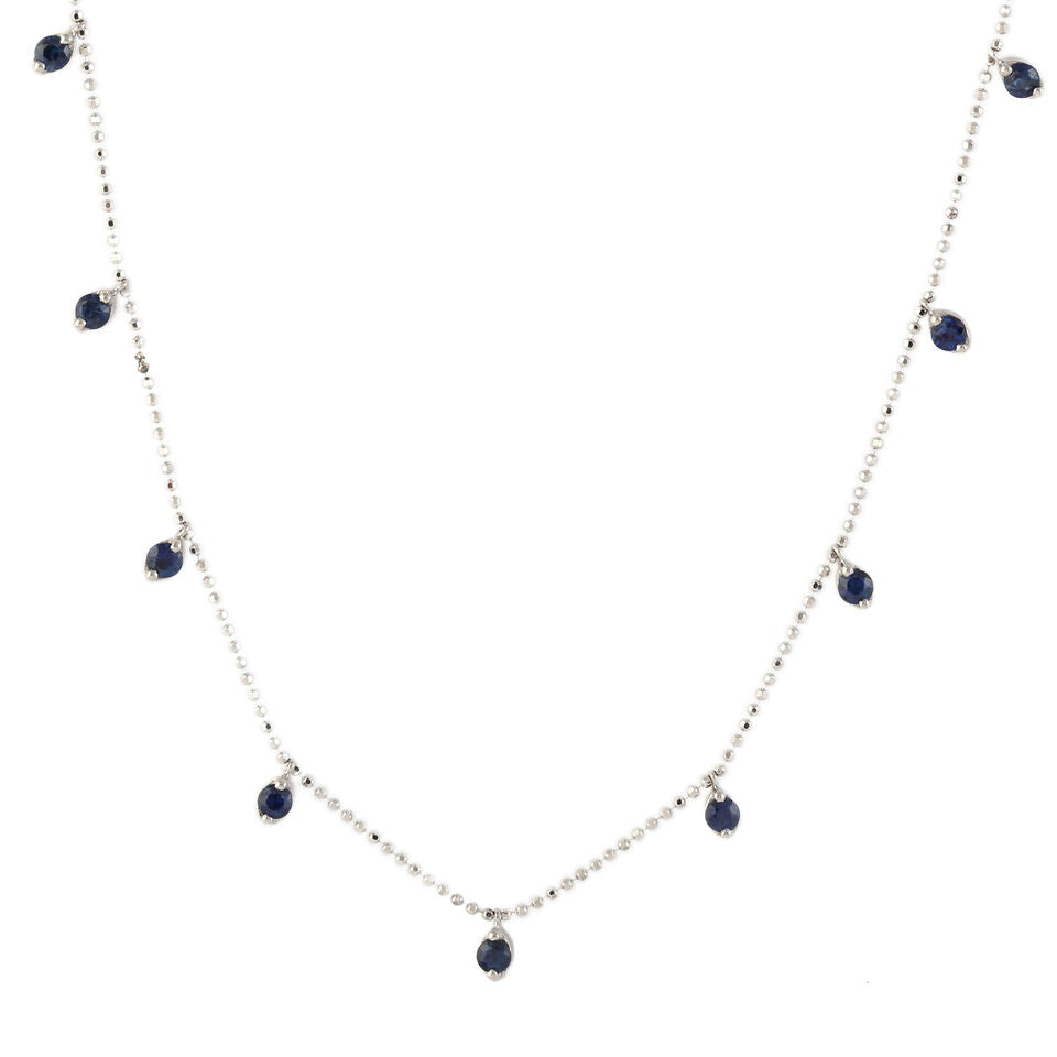 Round Sapphire Station Necklace Diamond Chain