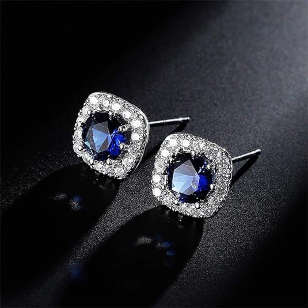 Stud Earrings with Sapphire and Lab Diamond Halo