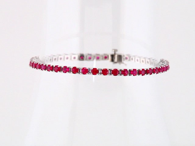 Round Natural Ruby Line Bracelet In Gold & Platinum