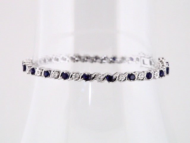 Round Lab-Grown Blue Sapphire & Natural Diamond Line Bracelet In Gold & Platinum