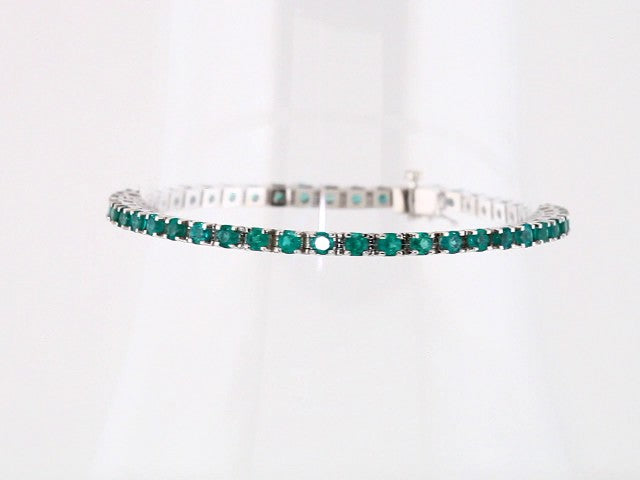 Round Natural Emerald Line Bracelet In Gold & Platinum