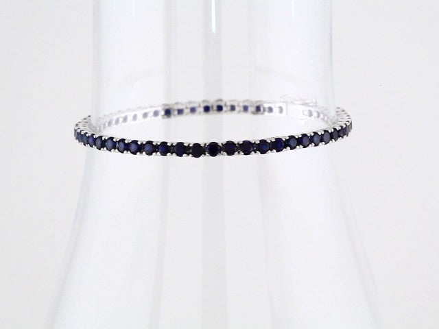 Round Lab-Grown Blue Sapphire Line Bracelet In Gold & Platinum