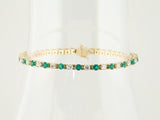 Round Natural Emerald & Natural Diamond Line Bracelet In Gold & Platinum