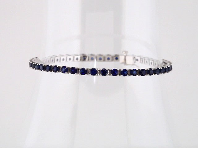 Round Natural Blue Sapphire Line Bracelet In Gold & Platinum