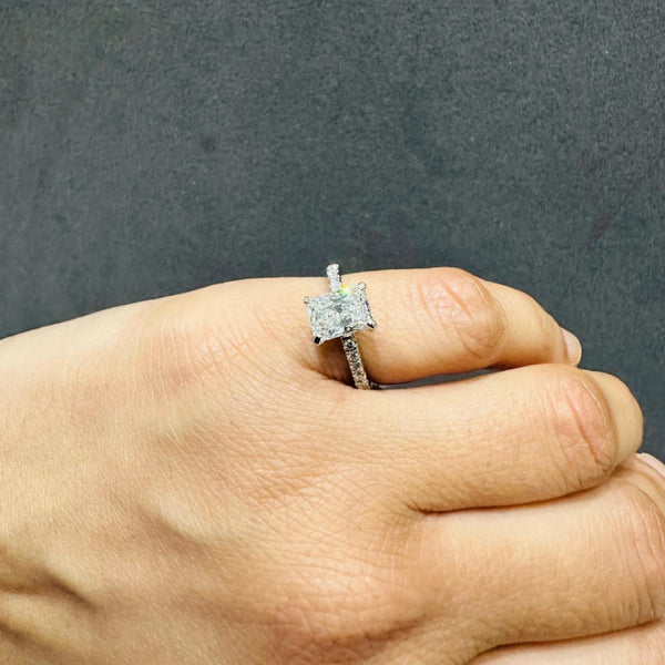IGI Certified Solitaire Radiant Cut Lab Grown Diamond Engagement Ring 9K White Gold  