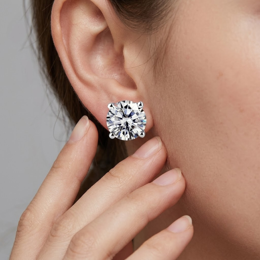 Sparkly 2ct round diamond stud earrings, perfect anniversary gift.
