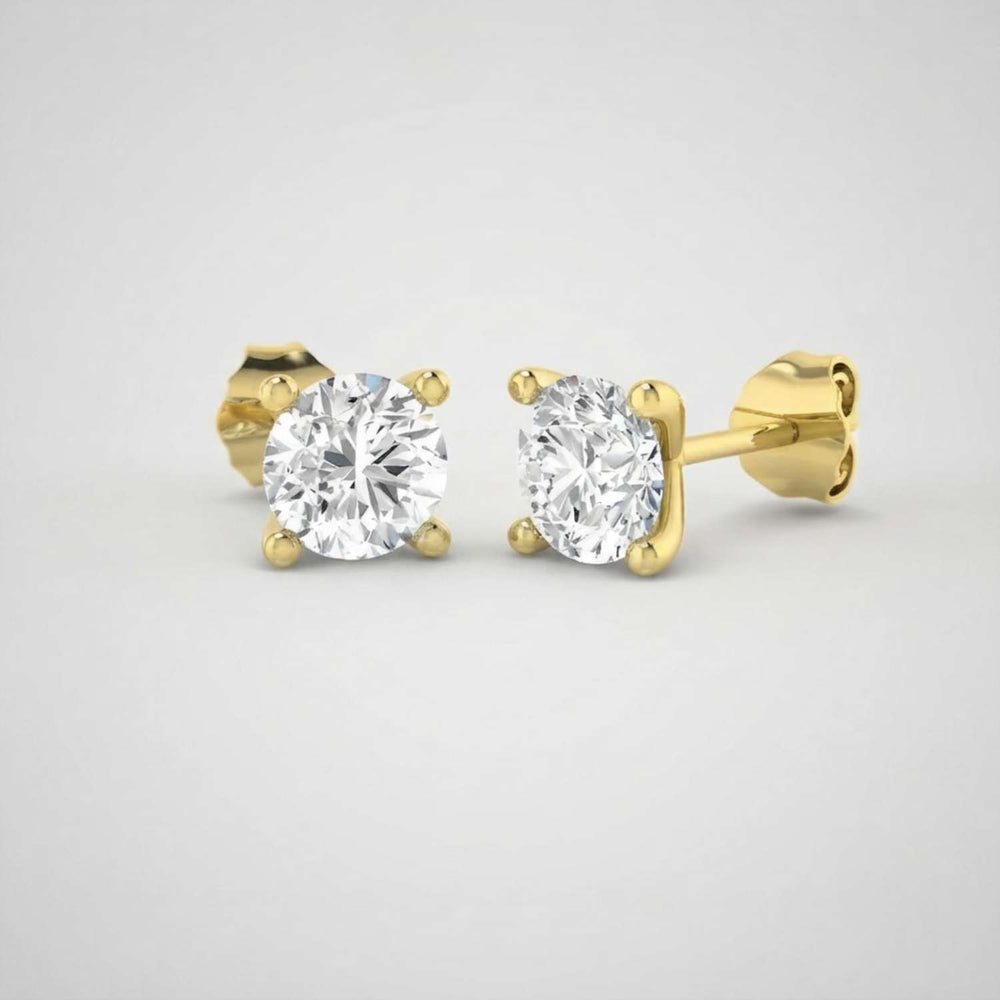 Stud Earrings Round Brilliant Cut Diamonds Birthday Gift Gold