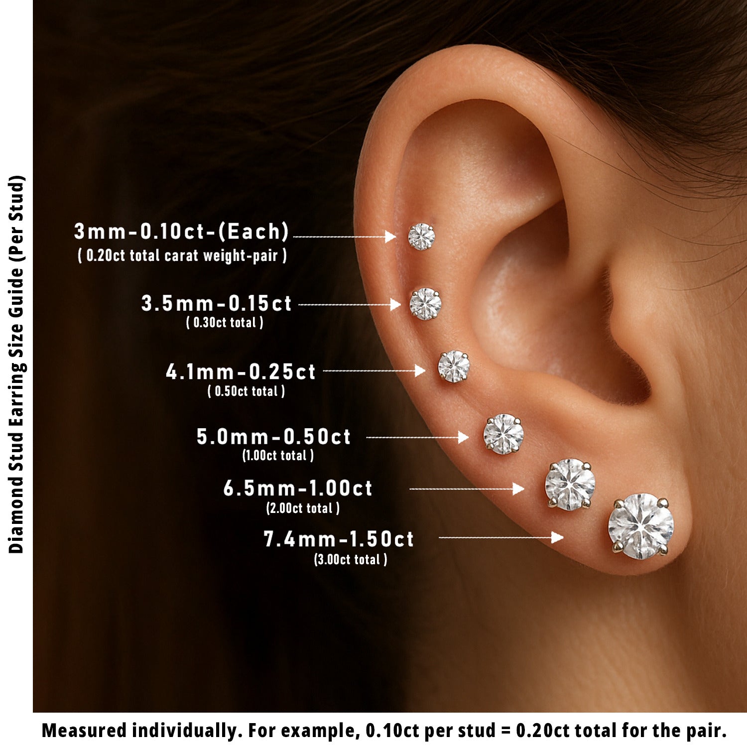Stud Earrings with Round Brilliant Cut Diamonds | DE/VVS Gold