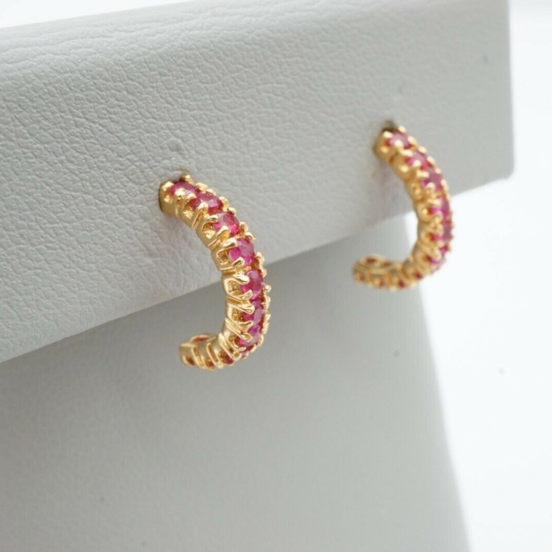 Pink Sapphire Half Hoop Stud Earrings in 9K Yellow Gold