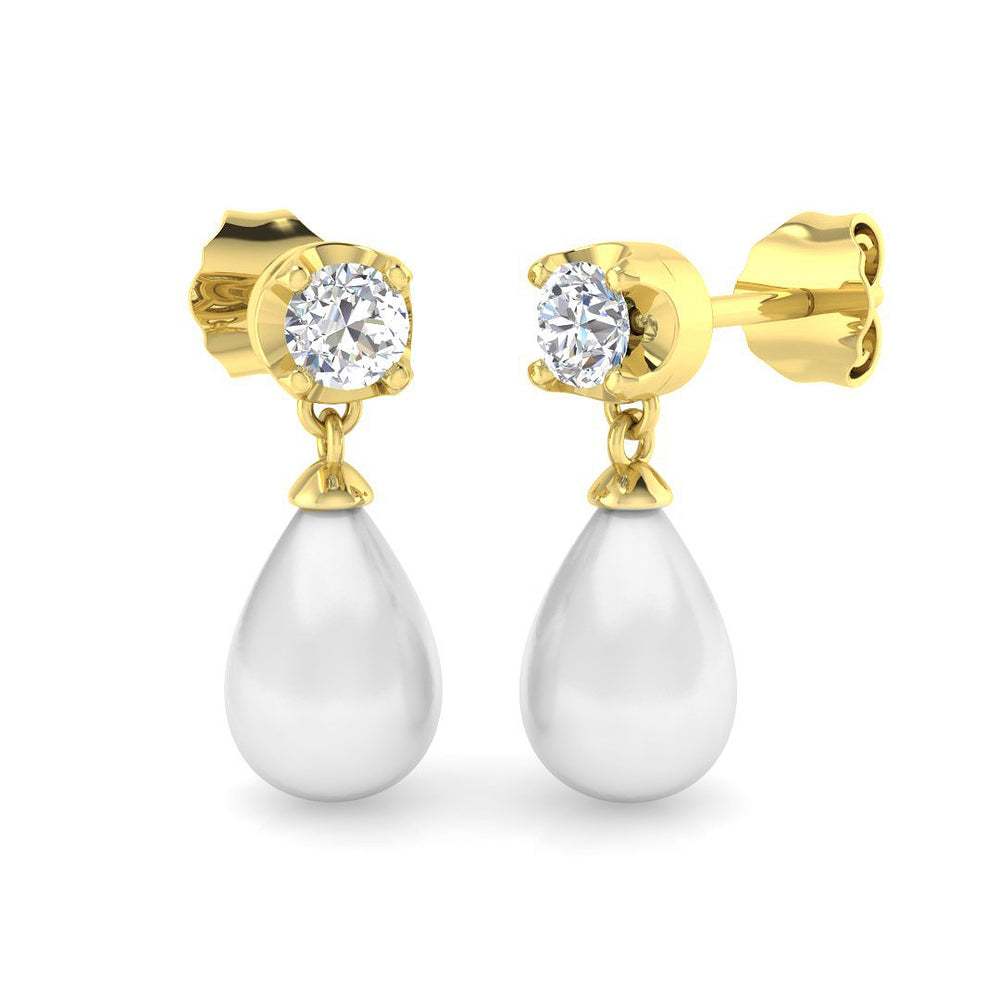 Teardrop Pearl Earrings with Round Diamond Studs