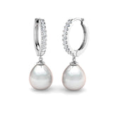 Pearl Diamond Hoop Drop Earrings