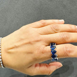 6.00Ct Natural Pear Cut Royal Blue Sapphire 5-Stone Gemstone Ring 14K White Gold