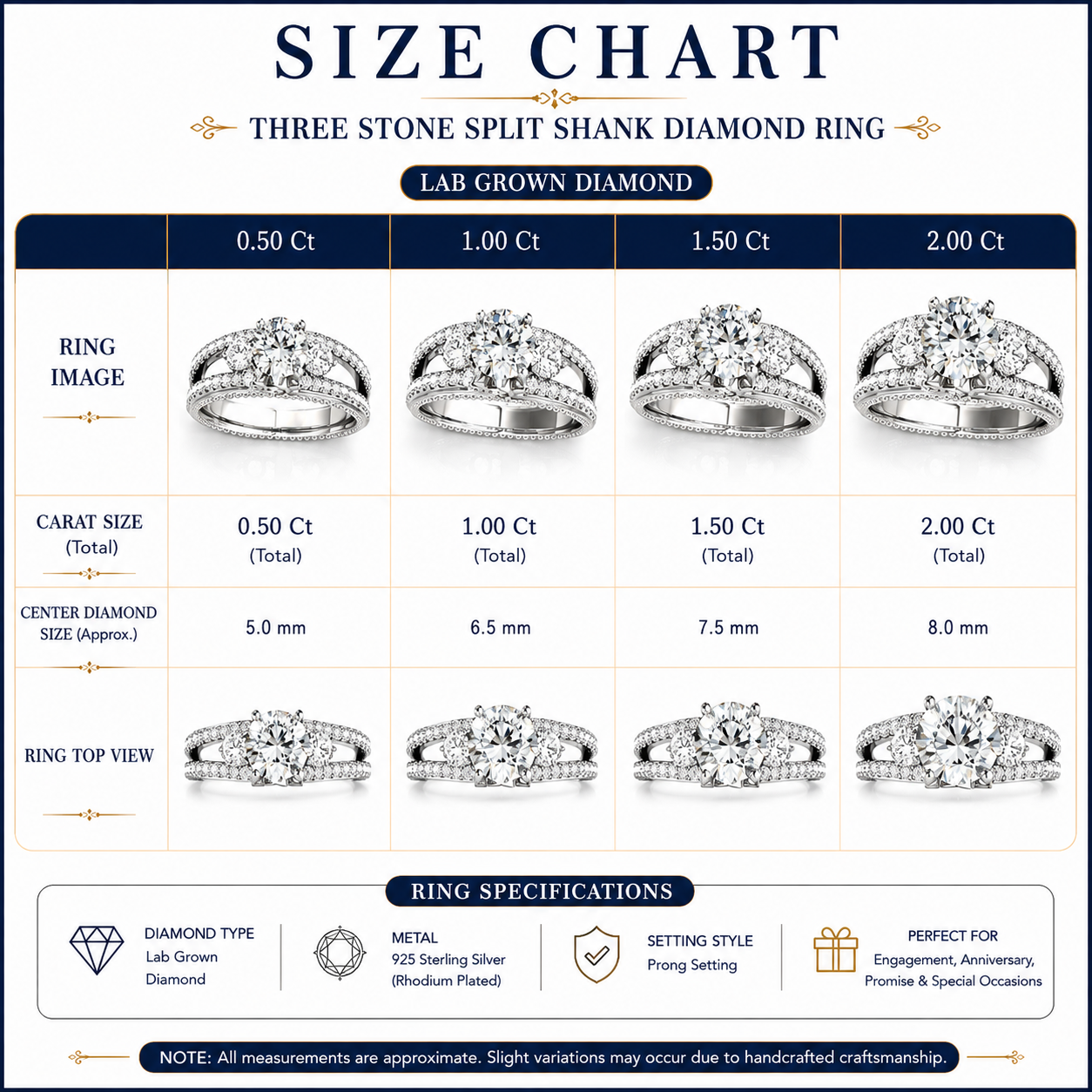 three stone diamond engagement ring split shank