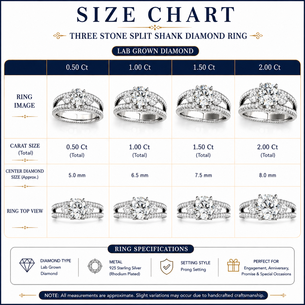 three stone diamond engagement ring split shank