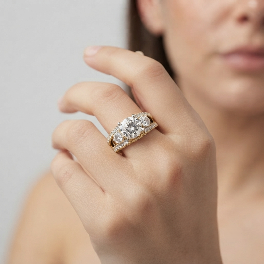 Lab Grown Round Diamond 3 Stone Engagement Ring In 950 Platinum DE/VS 2CT