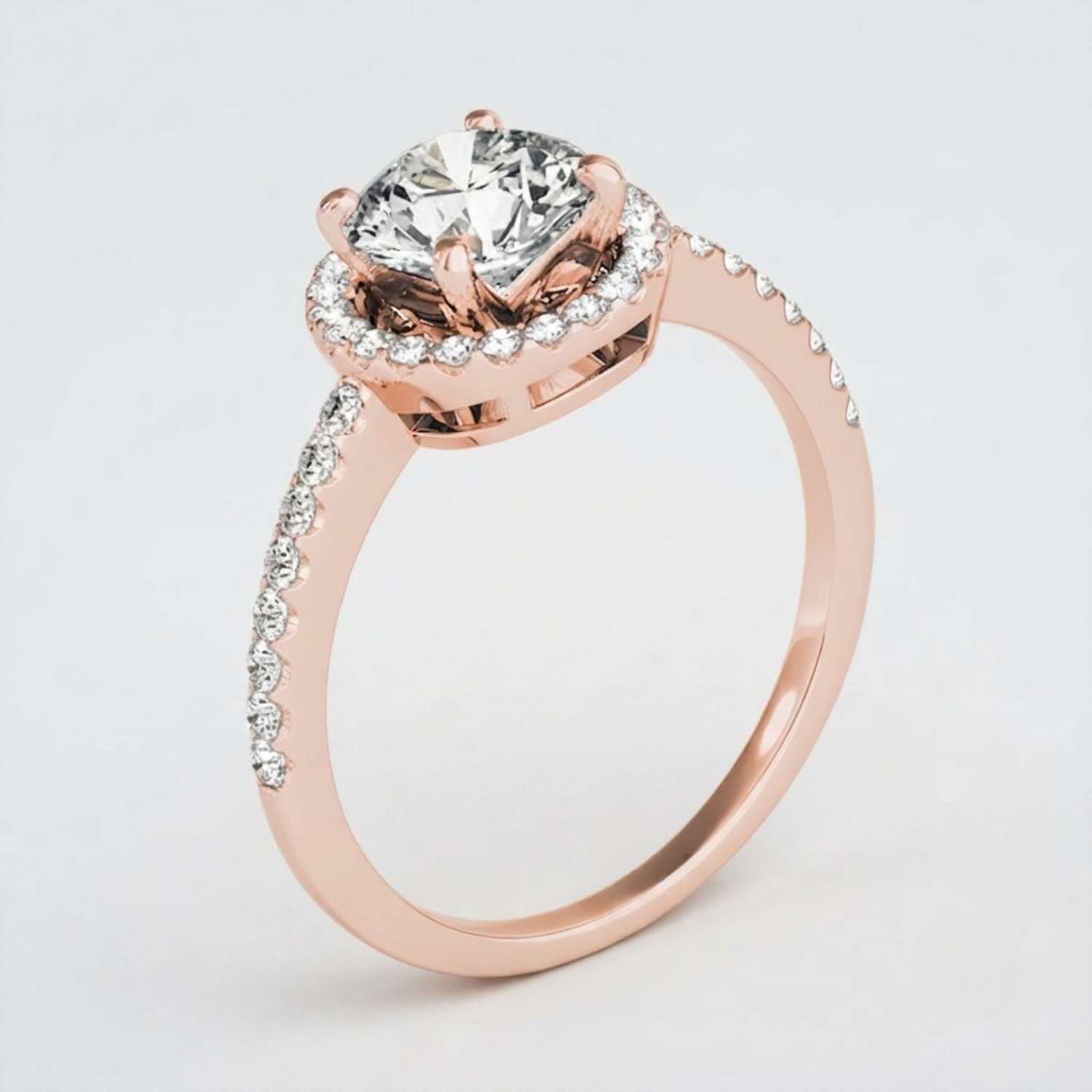 Timeless round cut lab-grown diamond engagement ring with a high-polished finish and brilliant side stones.