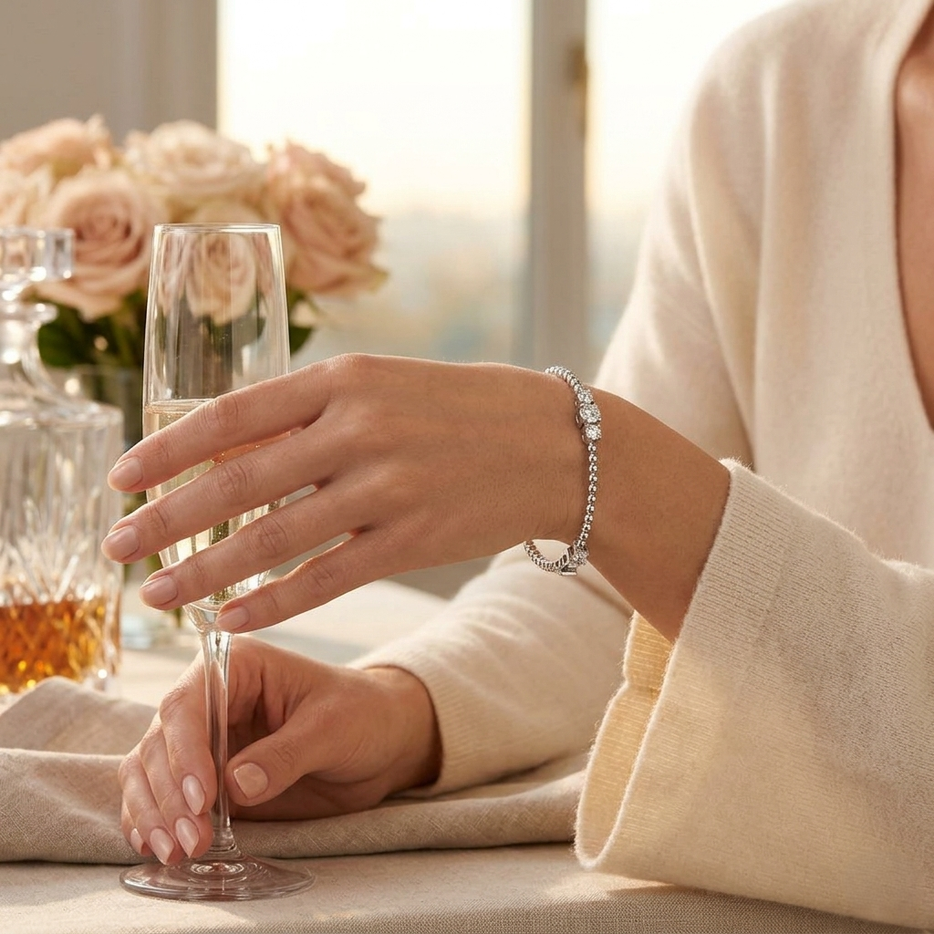 Clover Diamant-Kettenarmband mit Lünetten- und Pavé-Fassung aus Naturdiamanten in Platin