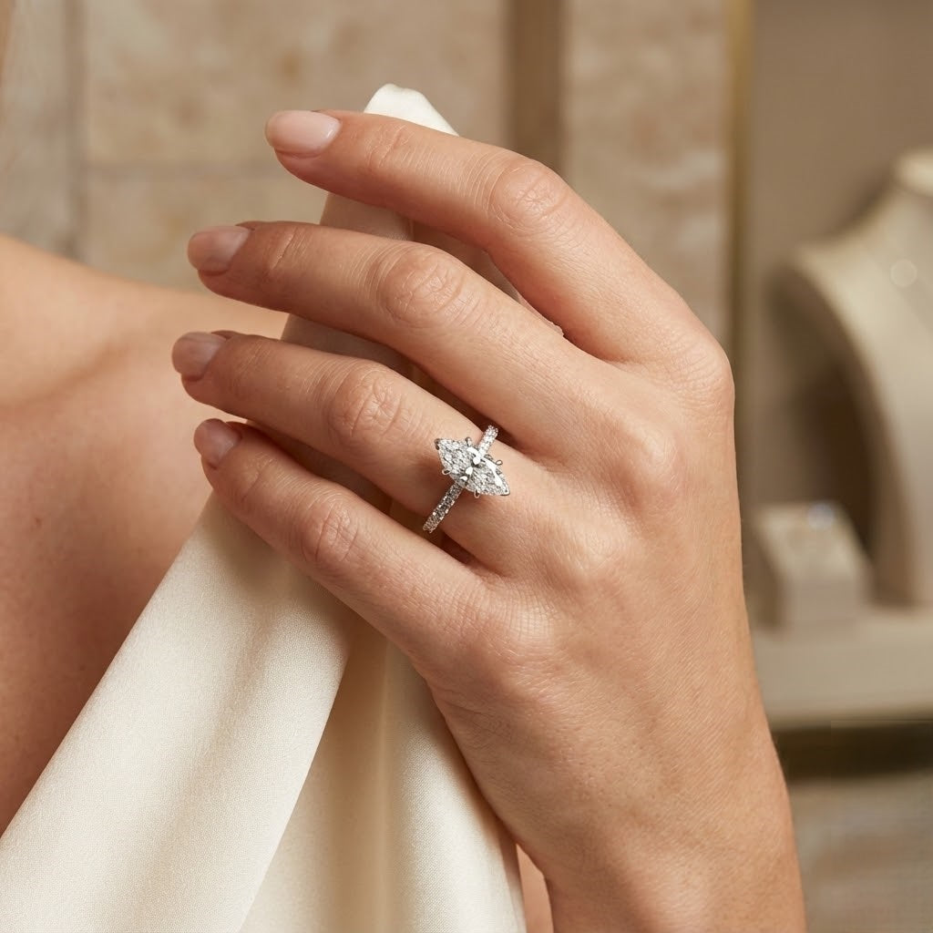 Marquise Diamond Pavé Band Engagement Ring  Natural & Lab Grown Diamonds | Elegant Gold Setting