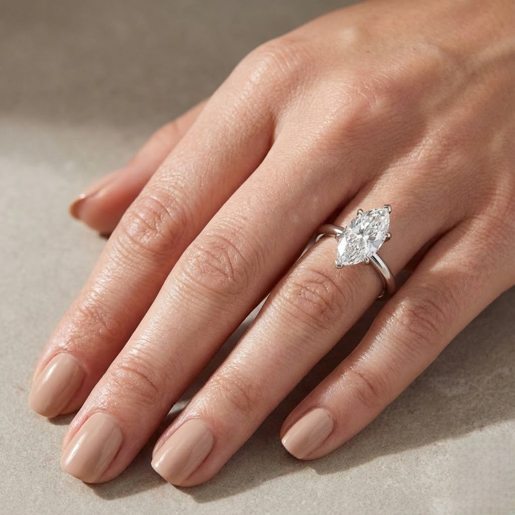 Marquise Diamond Solitaire Engagement Ring  Natural & Lab Grown | Classic Plain Band Design