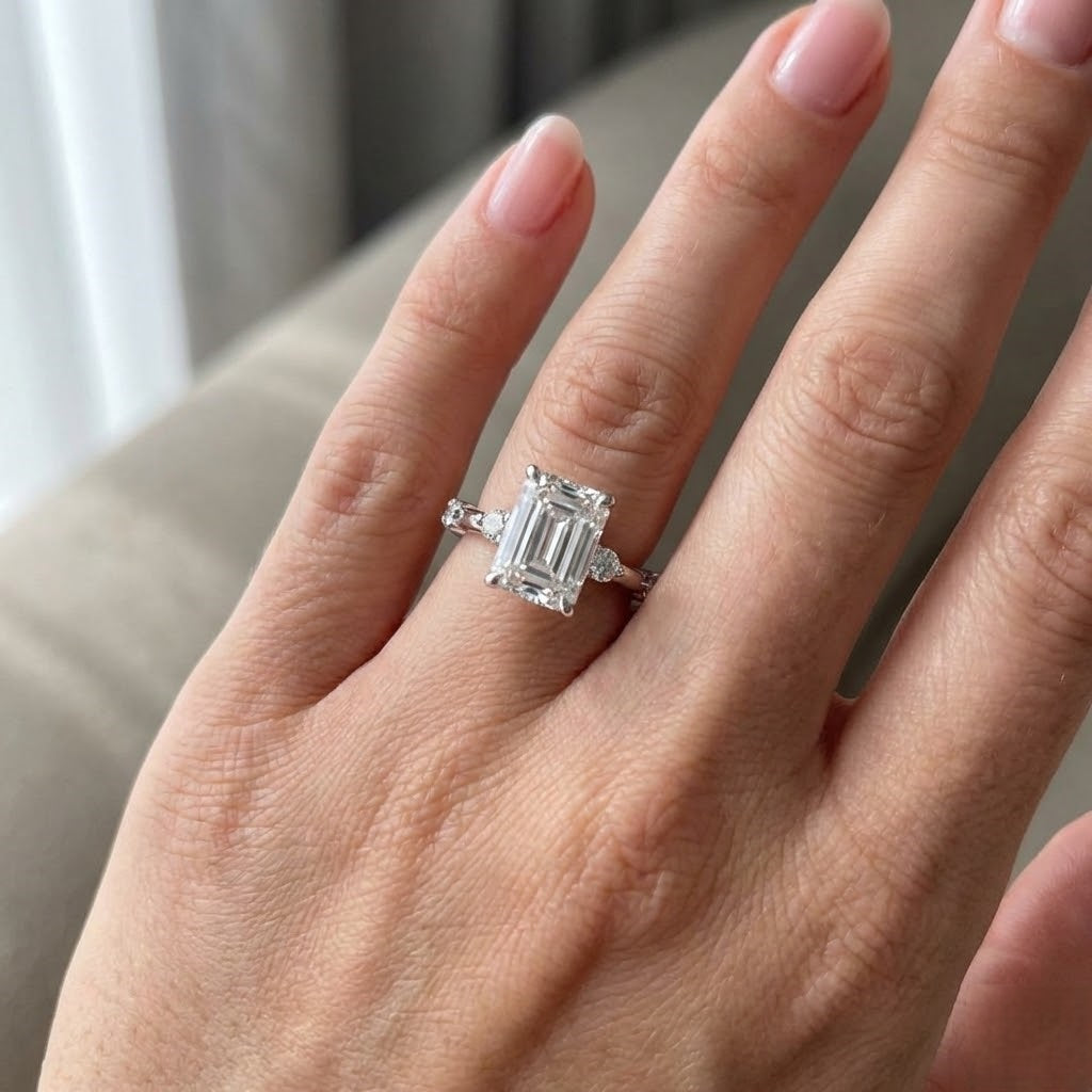 Emerald Cut Diamond Engagement Ring with Side Diamonds