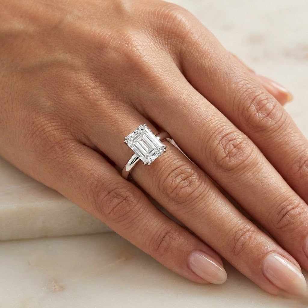 Emerald Cut Diamond Solitaire Engagement Ring  Available in Natural & Lab Grown Diamonds