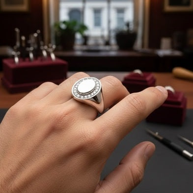 Men's Diamond Halo Signet Ring in Gold & Platinum