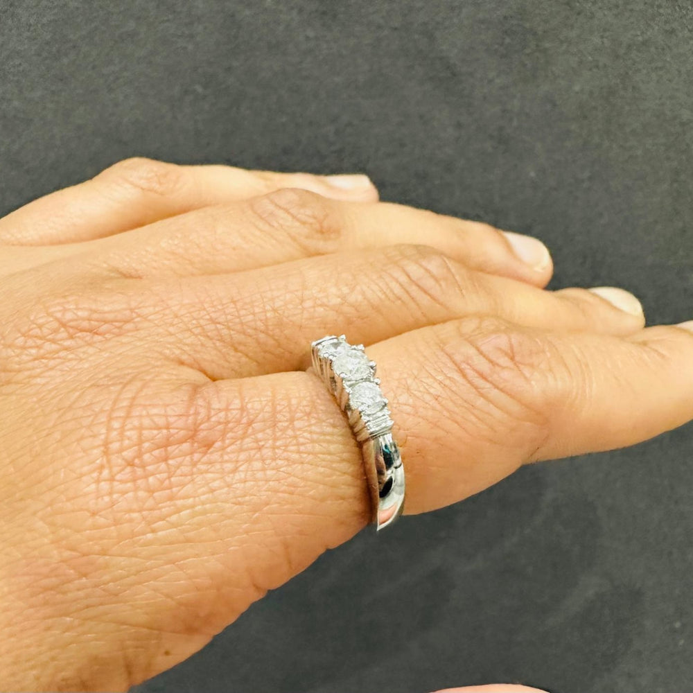 14K White Gold Prong Set Round Cut Natural Diamond 3-Stone Engagement Ring Birthday Gift for Women