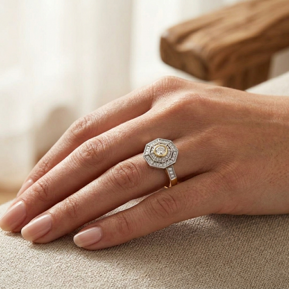Two Tone Gold Ring, Engagement Ring, Antique Style Ring