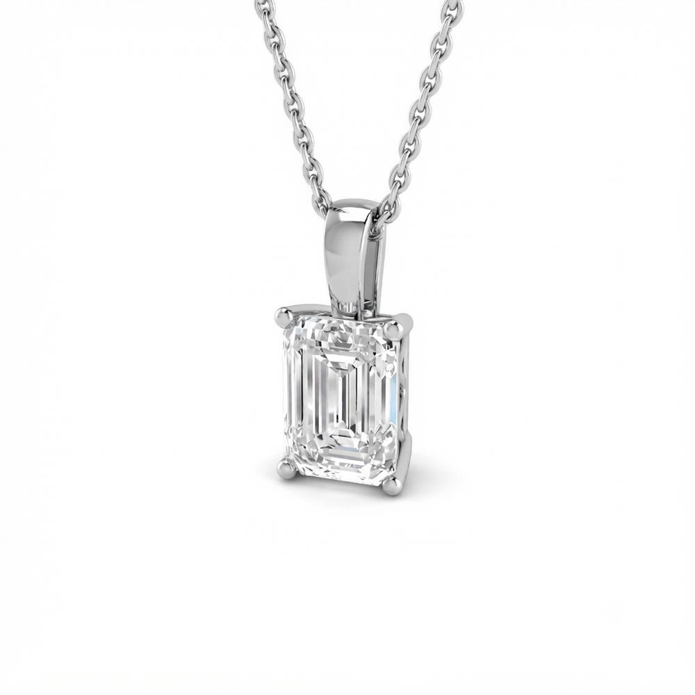 White gold emerald cut diamond pendant anniversary gift