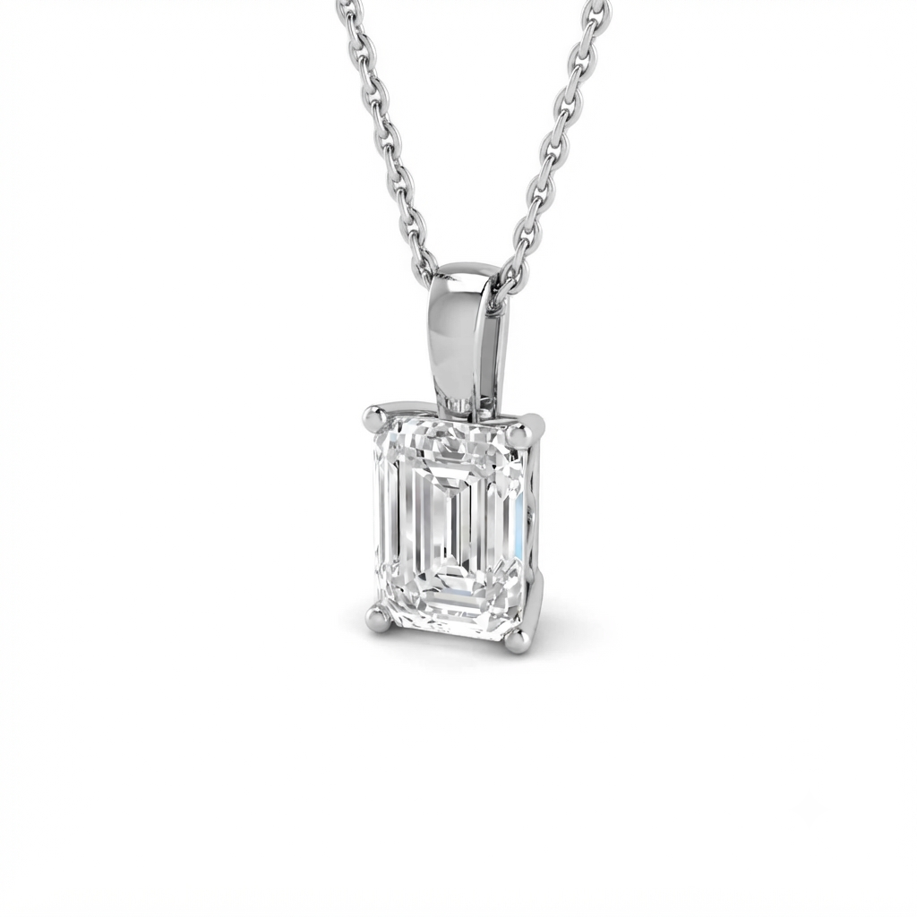 White gold emerald cut diamond pendant anniversary gift