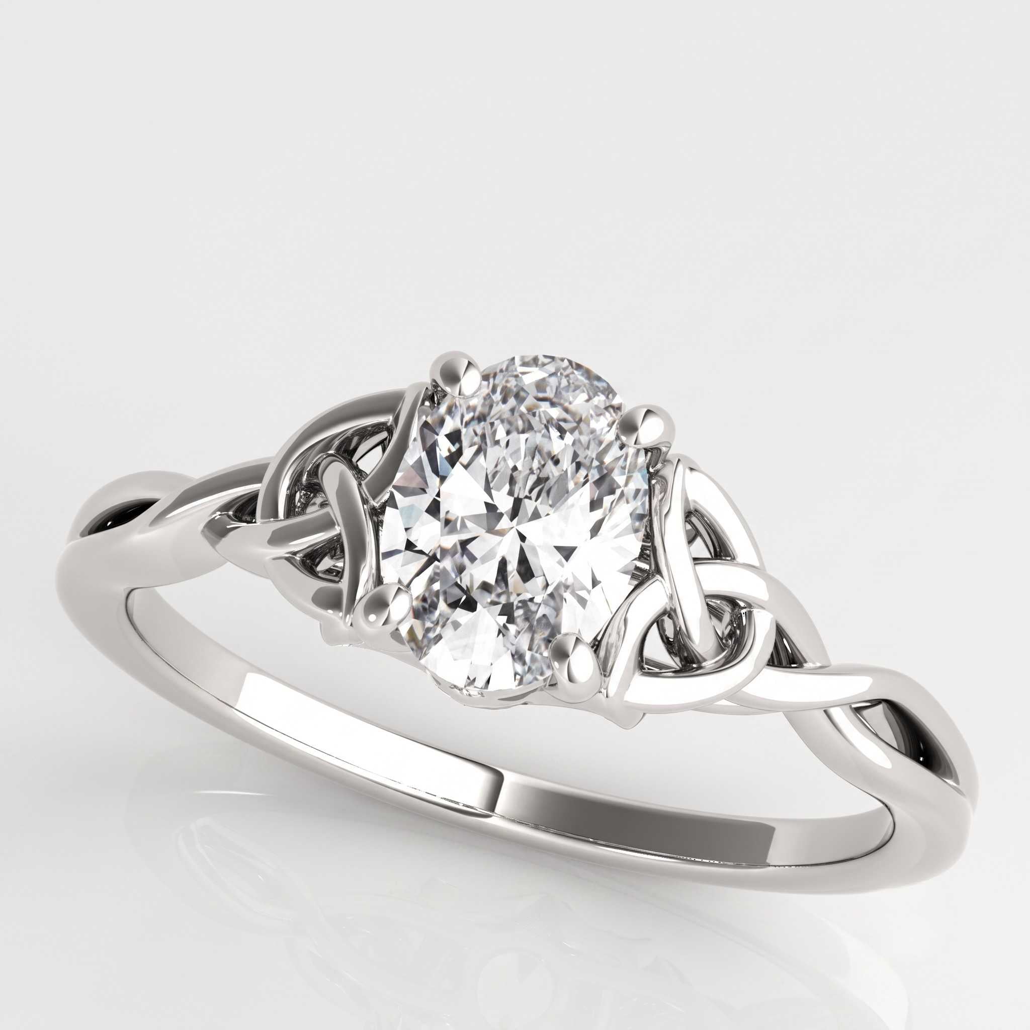 White gold oval Celtic knot ring anniversary gift for her